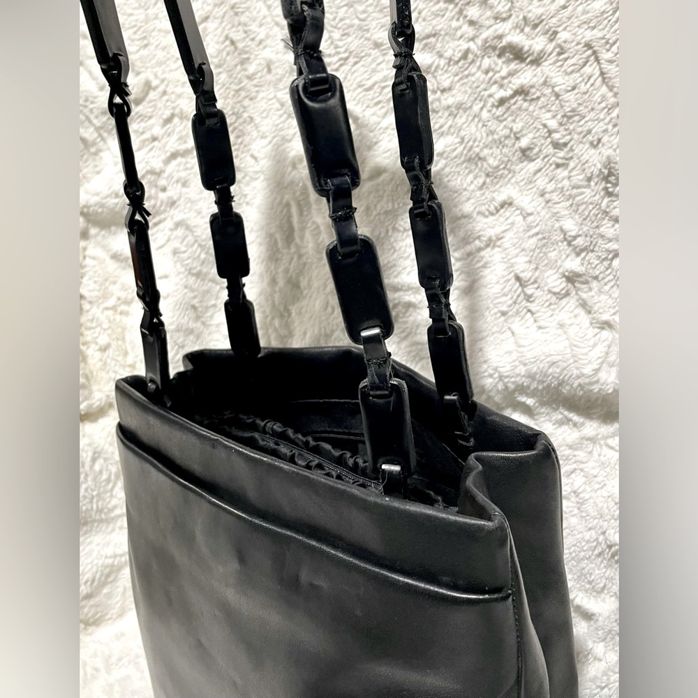 Y2K Stone Mountain Leather Dual Leather Chain Link Handles Tote Shoulder Bag
